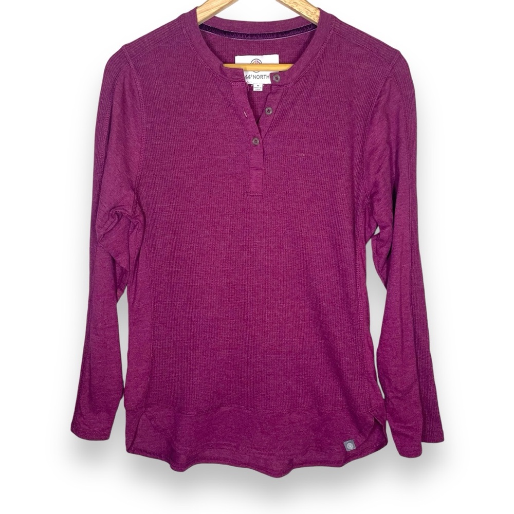 44 Degrees North Purple Thermal Knit Long Sleeve Henley Shirt Top